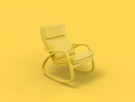 Yellow one color modern armchair on yellow flat background. minimalistic design object. 3d rendering icon ui ux interface elementの写真素材