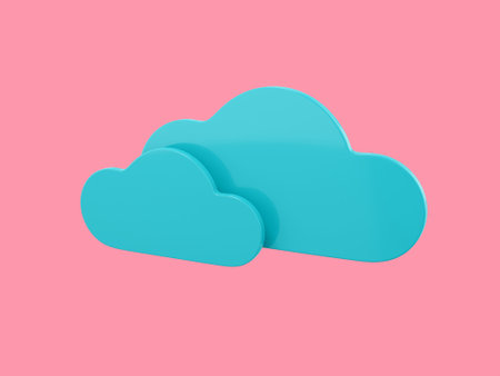 Two blue clouds single color on a pink monochrome background. minimalistic design object. 3d rendering icon ui ux interface elementの写真素材