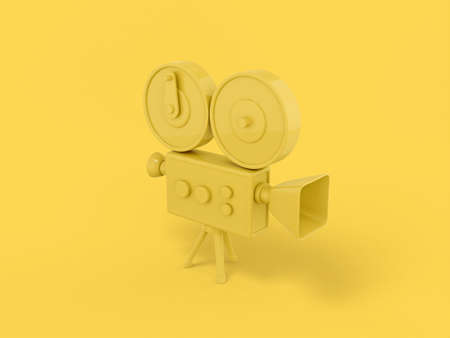 Yellow mono color retro video camera on a yellow solid background. minimalistic design object. 3d rendering icon ui ux interface element.の写真素材