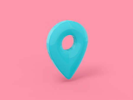 Blue mono color pin on pink flat background. minimalistic design object. 3d rendering icon ui ux interface element.の写真素材