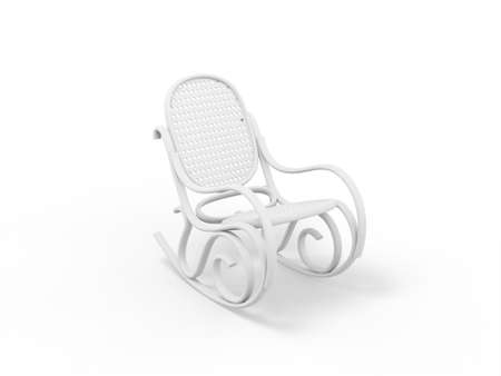 White mono color retro rocking chair on white solid background. minimalistic design object. 3d rendering icon ui ux interface elementの写真素材