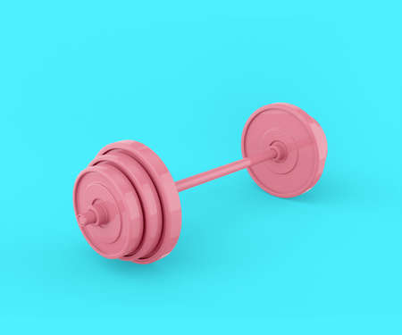 Pink barbell on a blue background. minimalistic design object. 3d renderingの写真素材