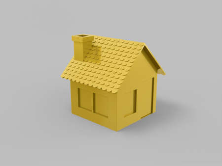 Golden mono color house on gray solid background. minimalistic design object. 3d rendering icon ui ux interface elementの写真素材