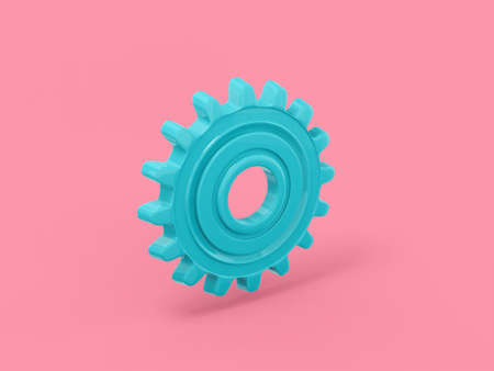 Blue mono color cog on pink solid background. minimalistic design object. 3d rendering icon ui ux interface element.の写真素材