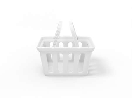 White single color shopping hand cart on white monochrome background. minimalistic design object. 3d rendering icon ui ux interface element.の写真素材