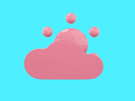 Pink mono color cartoon sun behind cloud front view on blue solid background. minimalistic design object. 3d rendering icon ui ux interface elementの写真素材