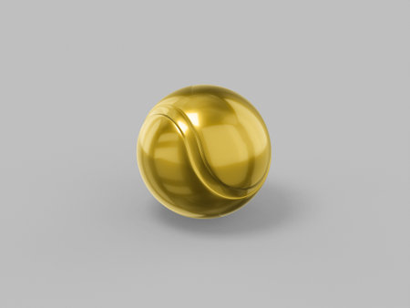 Golden mono color tennis ball on a gray solid background. minimalistic design object. 3d rendering icon ui ux interface elementの写真素材