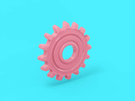 Pink single color cog on a blue monochrome background. minimalistic design object. 3d rendering icon ui ux interface element.の写真素材