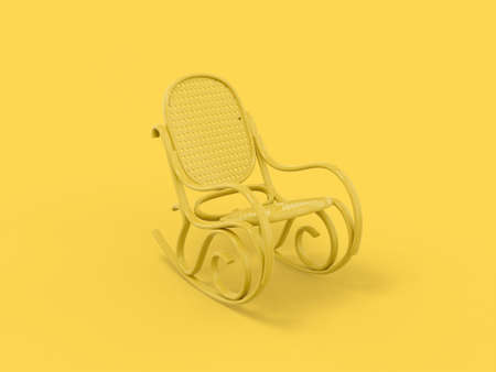 Yellow single color retro rocking chair on yellow monochrome background. minimalistic design object. 3d rendering icon ui ux interface elementの写真素材
