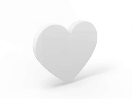 Flat white mono color heart on a white monochrome background. minimalistic design object. 3d rendering icon ui ux interface element.の写真素材