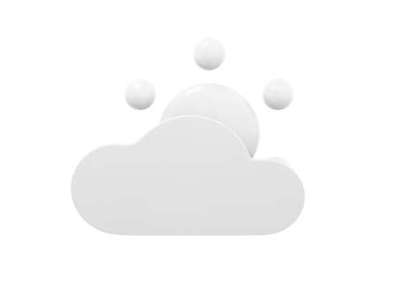 White mono color cartoon sun behind cloud front view on white solid background. minimalistic design object. 3d rendering icon ui ux interface elementの写真素材