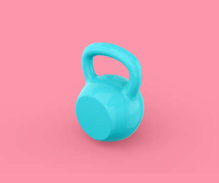 Blue kettlebell on a pink background. minimalistic design object. 3d renderingの写真素材