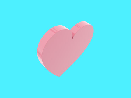 Flat heart. Pink single color. Symbol of love. On a blue monochrome background. Top view. 3d renderingの写真素材