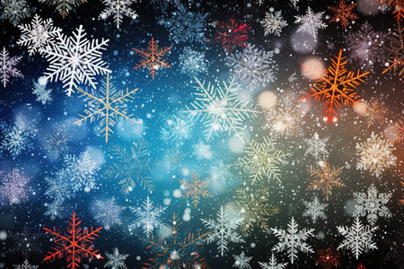 Multicolored painted watercolor snowflakes. Christmas holiday background, printable pattern.の素材