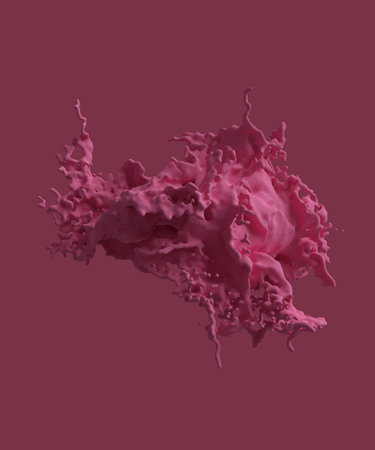 Abstract organic shape. Opaque liquid, splash with splashes. Red monochrome background. 3D renderingの写真素材