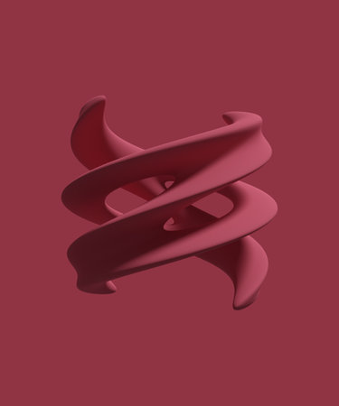 Abstract twisted complex figure. Smooth round wavy shape. Red monochrome background. 3D renderingの写真素材
