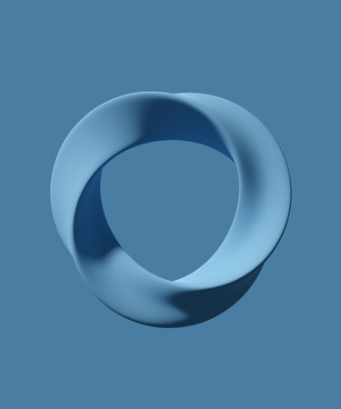 Abstract twisted figure. Smooth round wavy shape. Blue monochrome background. 3D renderingの写真素材