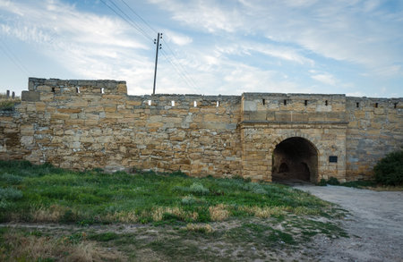 Gate of the medieval Turkish fortress Yenikale in Crimeaの写真素材