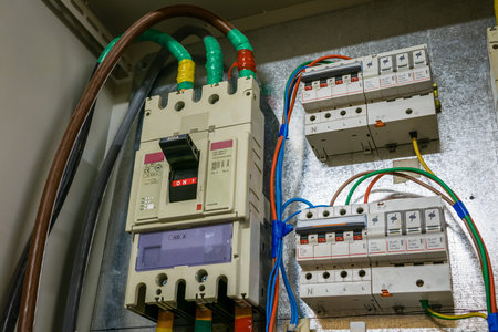 Three-phase 400 ampere circuit breaker in a metal wiring box