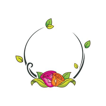 Colorful bright cartoon floral frame illustration logoのイラスト素材
