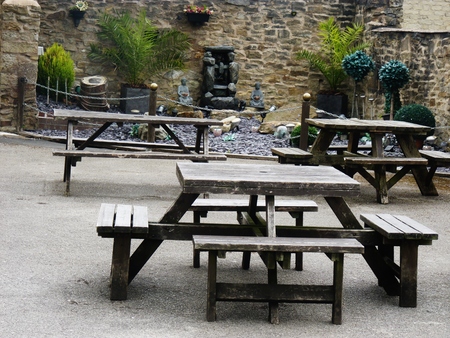 pub garden with plants seatの写真素材