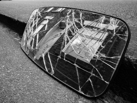 cracked rear view mirrorの写真素材