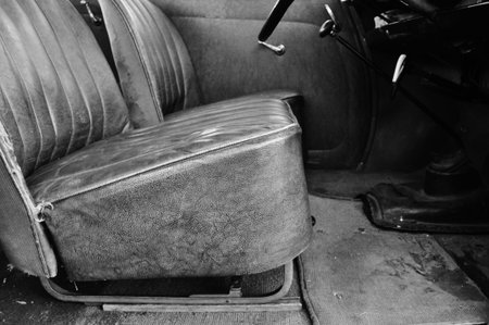 leather interior of an antique carの写真素材