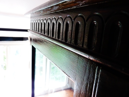 carved wood detail on cabinetの写真素材