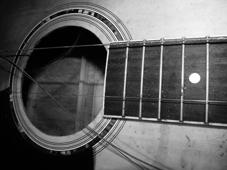 guitar with broken string acousticの写真素材