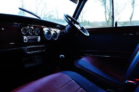 leather inside of vintage carの写真素材