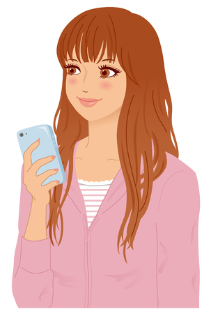 Smart phones, womenの写真素材