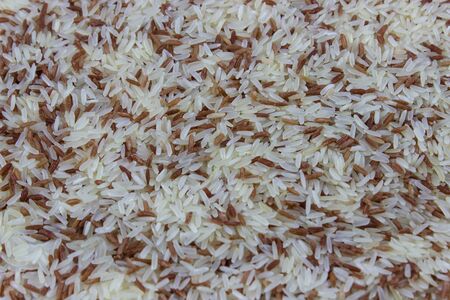 Red and white rice on dishの写真素材