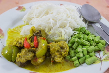 Thai Cuisine green curry with chicken and noodles ,gaeng kiaw waen gaiの写真素材