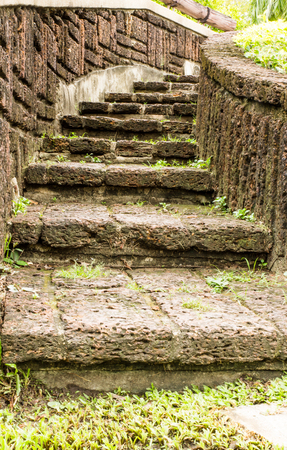 Brown stairway from stone  in garden の写真素材
