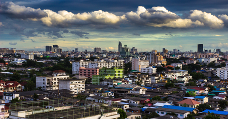 The atmosphere building in the city at  evening on top view, Bangkok Thailandの写真素材