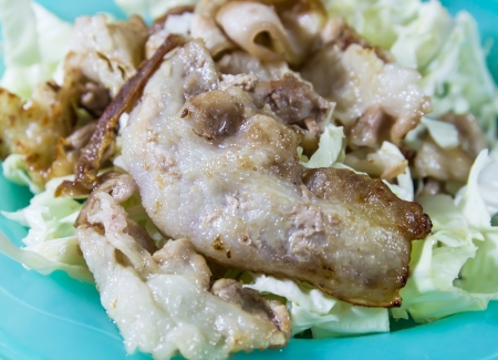 Roast Pork slide and vegetablesの写真素材