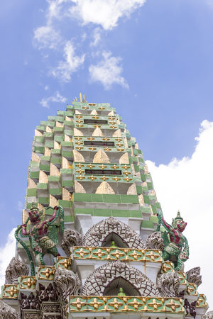 A prang is a tall tower-like spire, usually richly carved. They were a common shrine element of Hindu and Buddhist architecture in the Khmer Empire. In Thailand it appears only with the most important Buddhist temples.の写真素材
