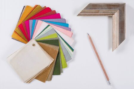 Home renovation. Workplace of the architect, designer with drawings, samples of decorative materialsの写真素材