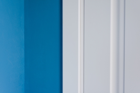 Abstract architecture empty blue room wall with corner, element of interior white doorの写真素材