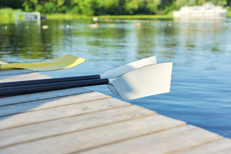 Closeup paddle kayaks on water, summer, water sport, active lifestyle concept,