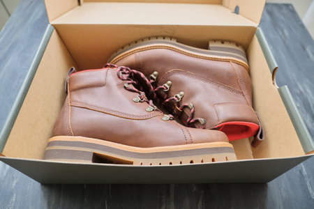 New womens leather brown waterproof hiking winter autumn boots in a box, trendy footwear for winter....
