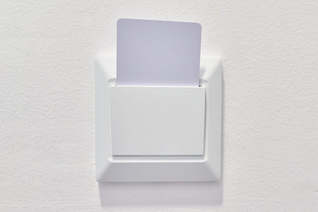 Close up key card in electronic lock, hotel, service, security, technology
