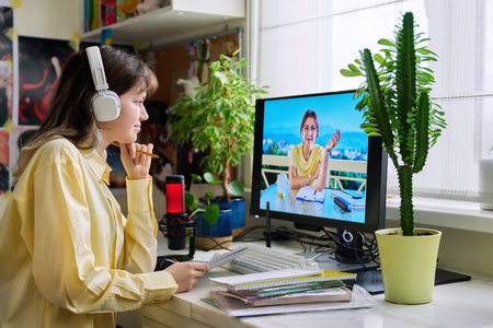 Online consultation of female student by social worker, psychologist, teacher
