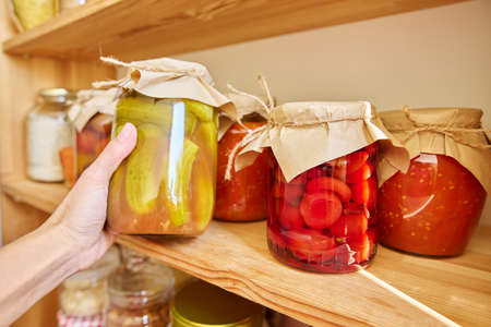 Storage of food in the kitchen in pantryの写真素材
