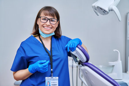 Portrait of a female doctor dentist in the officeの写真素材