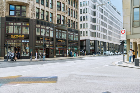 Hamburg, Germany, 1.08.2023, Central streets of Hamburg, architecture peopleのeditorial素材