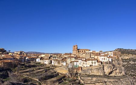 Little beautiful mountain village Villarluengo in the mountains, in the Spanish province Aragon.の写真素材