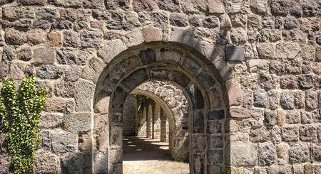 View of the masonry of the ancient Romanesque churches from the early Middle Ages in the village of Loburg near Magdeburg on the Elbe. The church is just a ruin.のeditorial素材