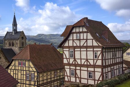 View of Treffurt, a small village in the Thuringian Forest, Thuringia, Germanyの写真素材