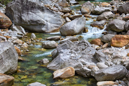 Small stream in the mountains of Ticino, the Maggia Valley, a side valley of Verzasca in the Swiss...